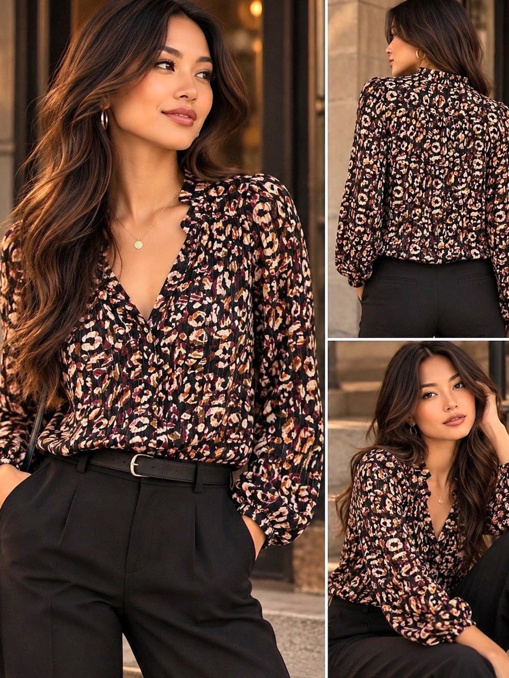 Cleo by Liz Claiborne | Office Blouse | Medium | Rich Muted Autumn Tone 🍂